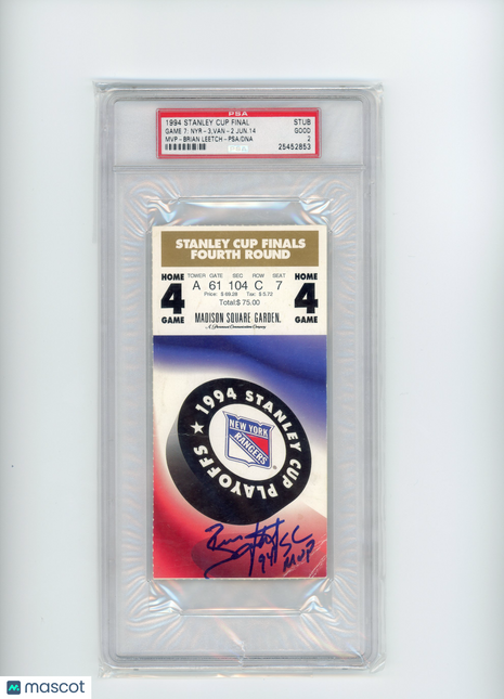 RARE Leetch MVP Inscribed '94 Stanley Cup Final Stub Game 7 - PSA 2