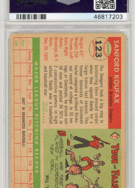 1955 Topps Sandy Koufax #123 PSA 3 - Iconic Rookie!