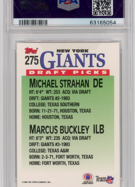 1993 Topps Giants Draft Picks Michael Strahan  #275 PSA 10 - Rookie Card