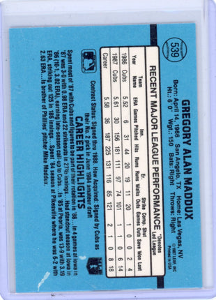 1988 Leaf Donruss Greg Maddux #539 - Hall of Famer