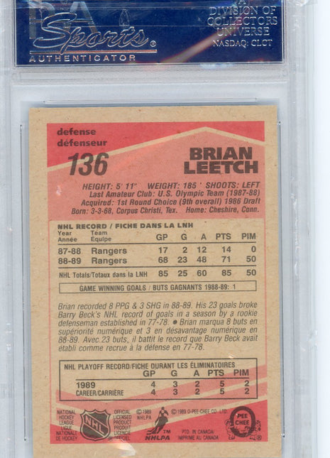 1989 O-Pee-Chee Brian Leetch #136 New York Rangers Rookie Card PSA 9