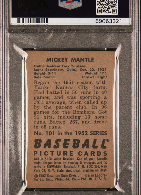 1952 Bowman Mickey Mantle #101 PSA 2 - Gorgeous Centering