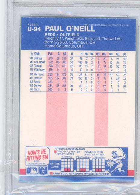 1987 Fleer Update Glossy Paul O'Neill #U-94 PSA 9 - New York Yankees