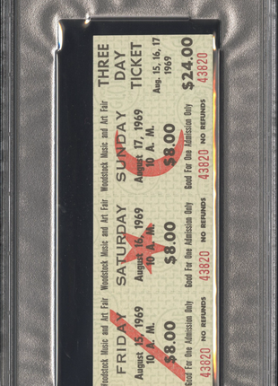 1969 Woodstock Full Ticket PSA 9 - Pivotal Moment in Popular Music History