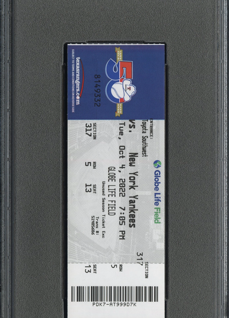 Aaron Judge 62nd HR, Passes Maris PSA 10 Ticket Stub - Iconic Moment!